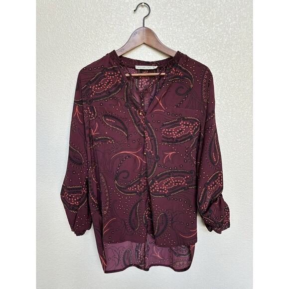 Abercrombie Fitch red Burgundy paisley boho blouse medium flowy long sleeve - Picture 1 of 5
